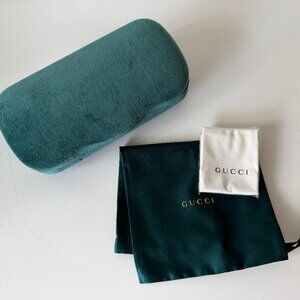 Green Suede Gucci Glasses Case with Drawstring Dust Bag - New